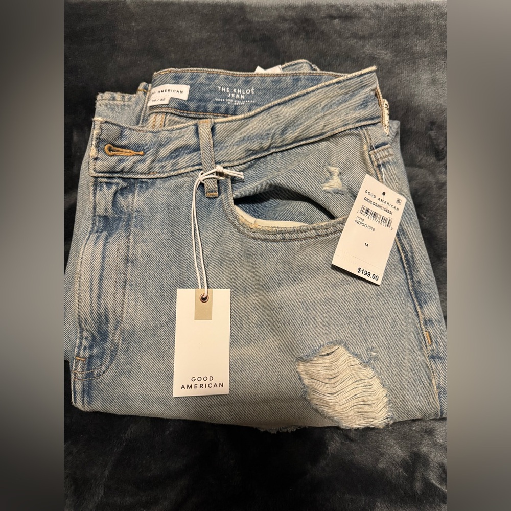 Brand New Good American “Khloe” Distressed Light/Indigo Blue Jeans. - Picture 6 of 6